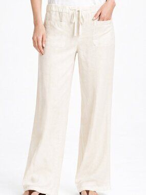 VINCE 100% Ecru Linen Drawstring Pull On Pants with Square Pockets SZ SX